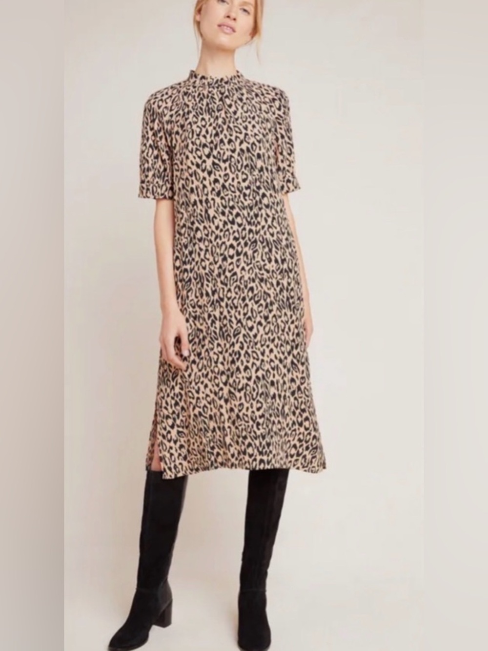 By Anthropologie Mackenzie Leopard Print Mock Neck Midi Dress Medium
